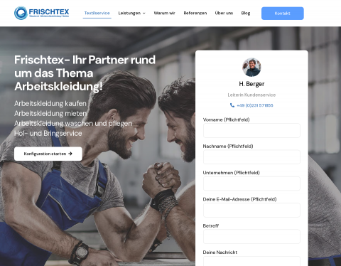 Website-Vorschau von Arbeitskleidung von Frischtex