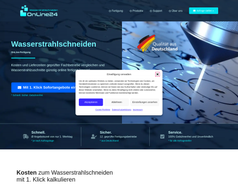 Website-Vorschau von Wasserstrahlschneiden OnLine24