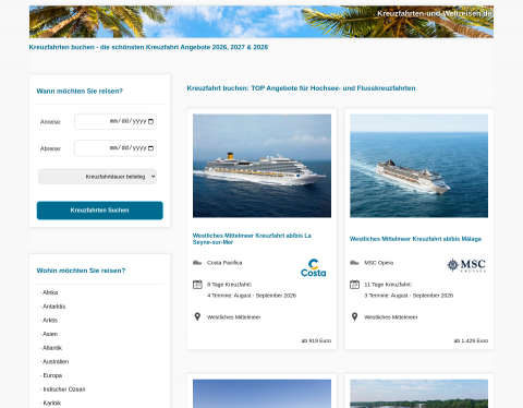 Website-Vorschau von Kreuzfahrten und Weltreisen