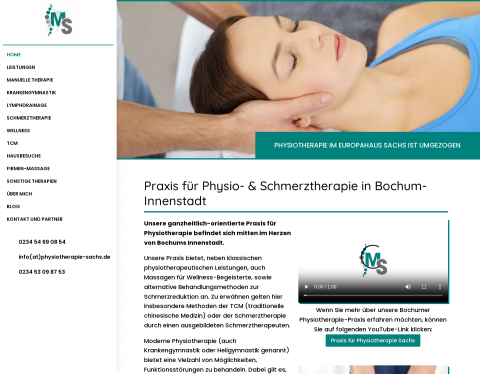 Website-Vorschau von Physiotherapeut M. Sachs Bochum