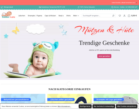 Website-Vorschau von Lätzchen und Babykleidung