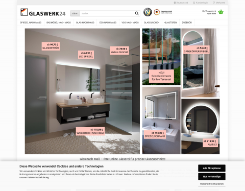 Website-Vorschau von Glaswerk24 - Ihr Experte für Glas und Spiegel