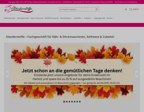 Website-Vorschau von Stauferstoffe - dein Shop rund ums Nähen