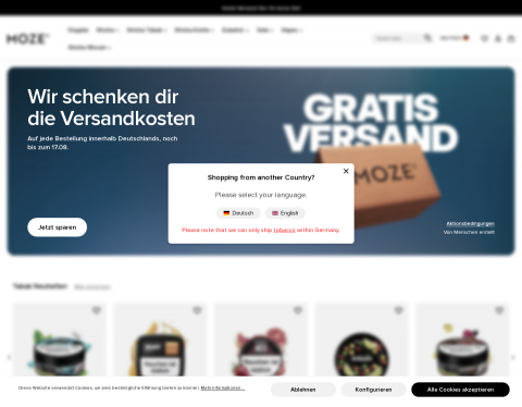 Website-Vorschau von Moze Shisha Online Shop