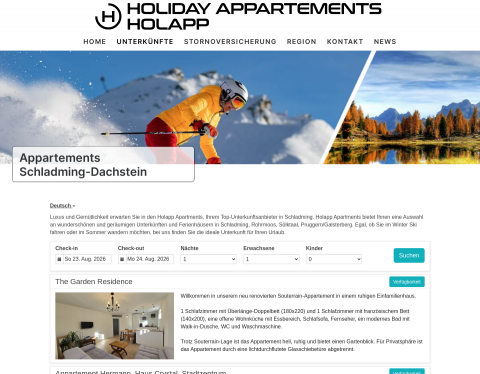 Website-Vorschau von Holiday Appartemenst Schladming - Holapp