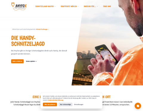 Website-Vorschau von Anyfox - Die Handy-Schnitzeljagd