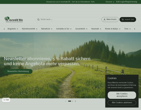 Website-Vorschau von Auwaldbio Online Shop - Bio Lebensmittel