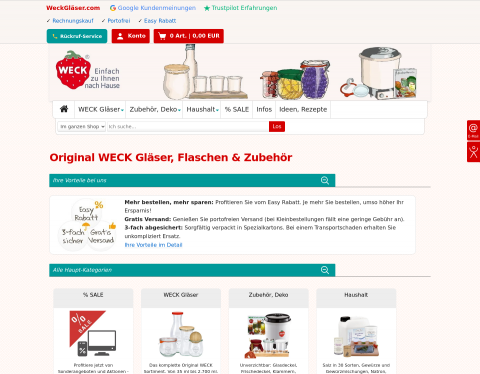 Website-Vorschau von WECK Gläser und Flaschen