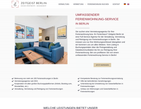 Website-Vorschau von Zeitgeist Berlin - Airbnb Management Berlin