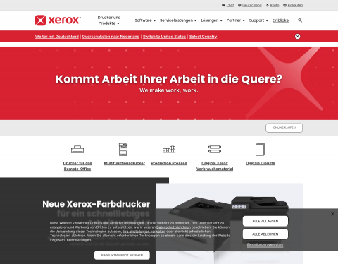 Website-Vorschau von Xerox-Endlosdrucker für kundenindividuel