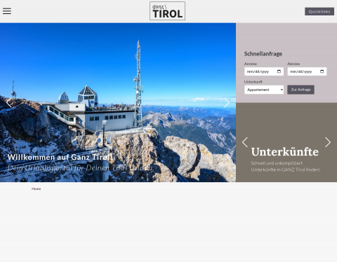 Website-Vorschau von Ganz Tirol - Unterkünfte in Tirol
