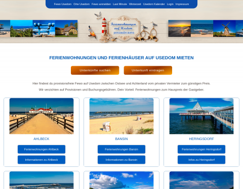Website-Vorschau von Ferienwohnungen auf Usedom günstig mieten