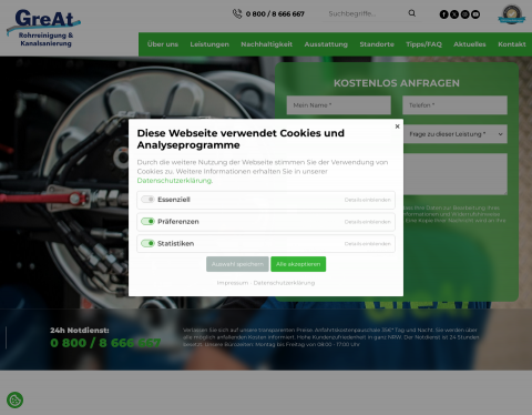 Website-Vorschau von 24/7 Stunden-Notdienst für Rohrreinigung