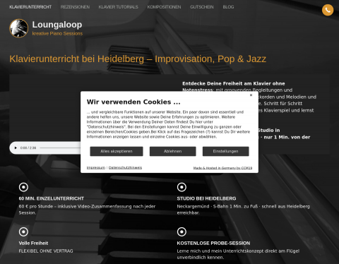 Website-Vorschau von loungaloop - kreative Piano Sessions