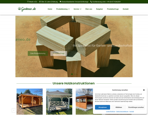 Website-Vorschau von Garteneo Betonzaun und Gartenhäuser