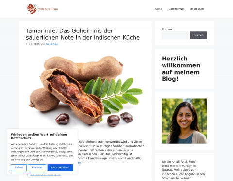 Website-Vorschau von Chili & Saffron – Indisch kochen mit Leidenschaft