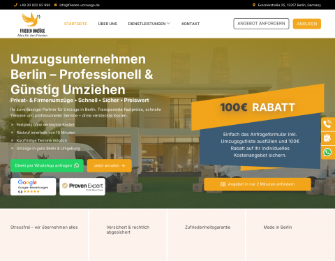 Website-Vorschau von Frieden Umzüge Ihr Umzugsunternehmen Berlin