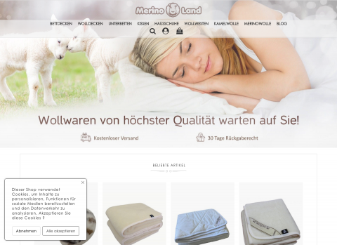 Website-Vorschau von MerinoLand-Produkte aus Schafwolle