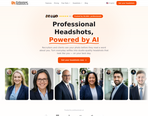 Website-Vorschau von ProfessionalHeadshot.io – KI-Bewerbungsfotos