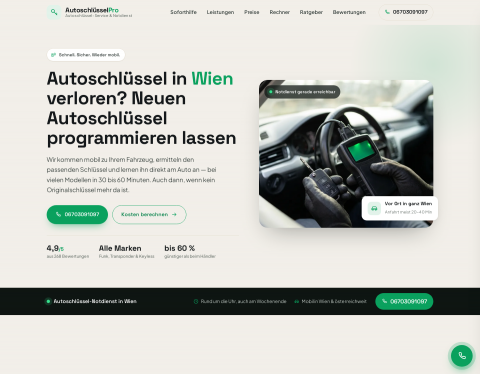 Website-Vorschau von AutoschlüsselPro – Autoschlüssel Service & Notdienst Wien