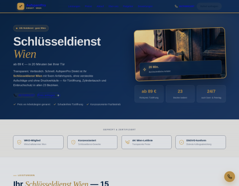 Website-Vorschau von AufsperrPro Direkt – Schlüsseldienst Wien rund um die Uhr