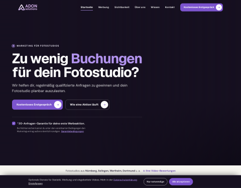 Website-Vorschau von ADON Solutions – Marketing für Fotostudios