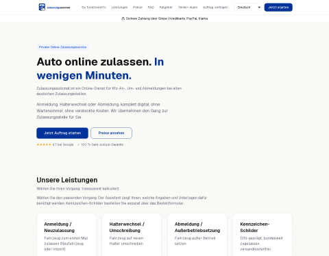 Website-Vorschau von Zulassungsautomat – Kfz-Zulassung online ohne Termin