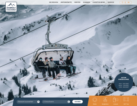 Website-Vorschau von Damüls Faschina Tourismus: Wandern und Urlaub in Vorarlberg