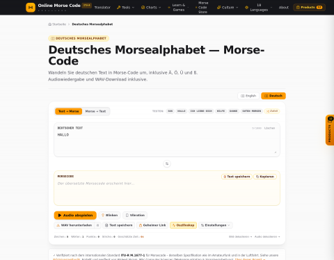 Screenshot of Morsecode-Übersetzer — Online-Morsecode
