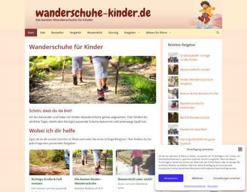 Website-Vorschau von Wanderschuhe für Kinder – Ratgeber, Größen & Kauftipps
