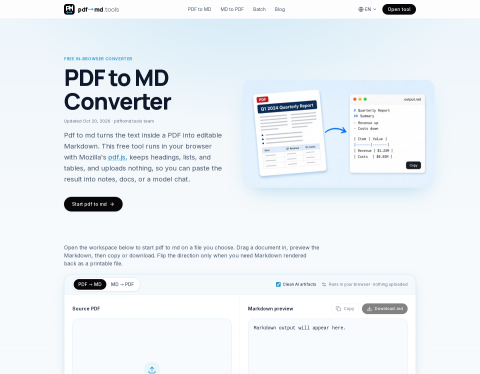 Vorschau von PDF to MD Converter (pdftomd.tools)