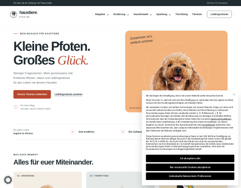 Website-Vorschau von Haustiere-Kind – Ratgeber rund um Haustiere