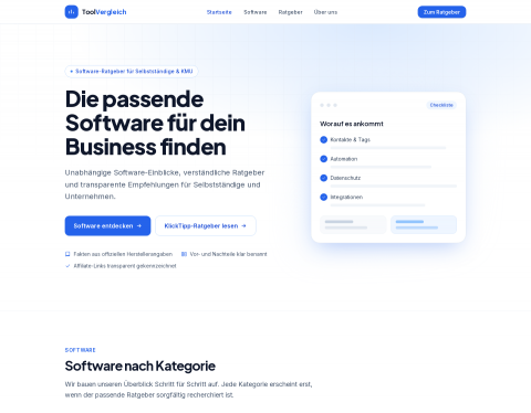 Website-Vorschau von ToolVergleich – Ratgeber für Business-Software