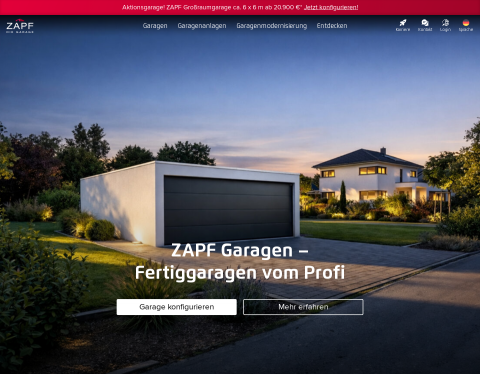 Website-Vorschau von Fertiggaragen von ZAPF