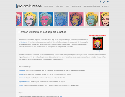 Website-Vorschau von pop-art-kunst.de - Biografien, Kunstwerk