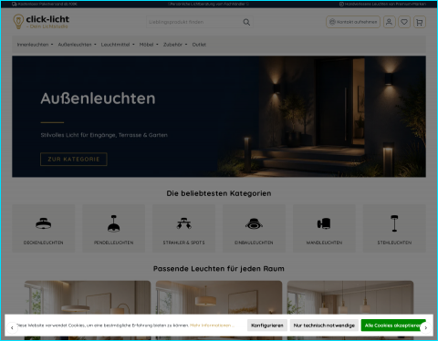 Website-Vorschau von Lampen und Leuchten Onlineshop – Click-L