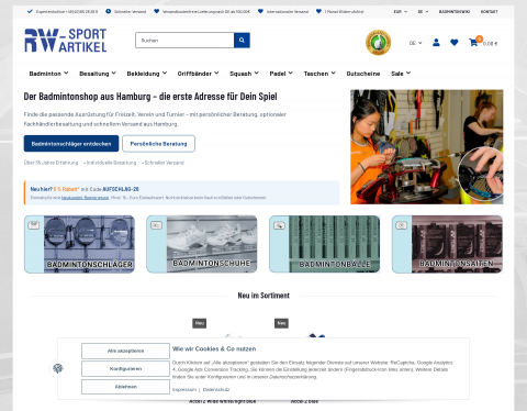 Website-Vorschau von Rw-Sportartikel der Badmintonshop