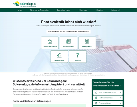 Website-Vorschau von Solaranlagen - Anfragen stellen
