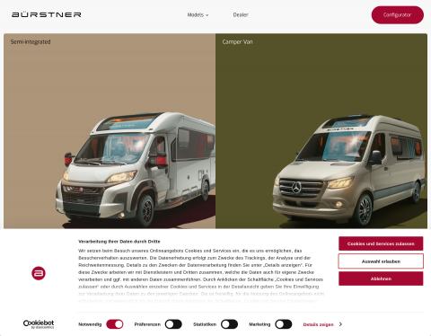 Website-Vorschau von Wohnwagen von Bürstner