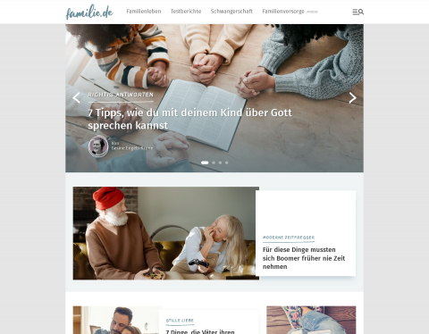 Website-Vorschau von Familie.de: Baby, Kind und Eltern