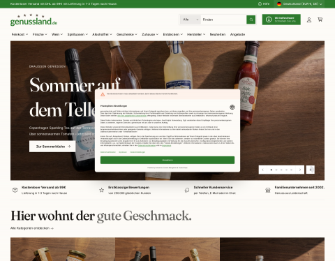 Website-Vorschau von www.genussland.de Wein Delikatessen