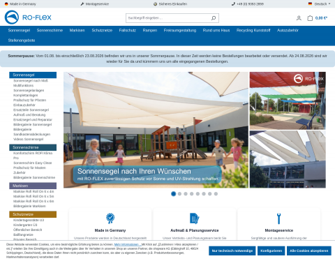 Website-Vorschau von RO-FLEX Sonnensegel Sonnenschutz
