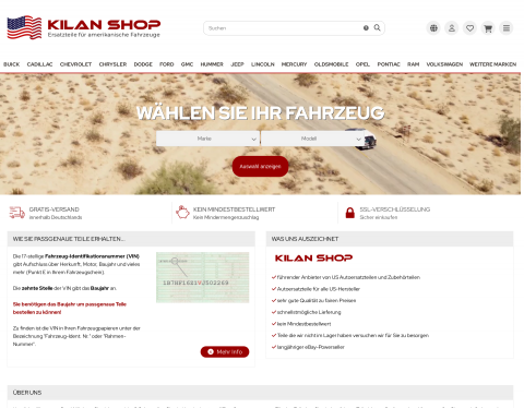 Website-Vorschau von US Cars Ersatzteile