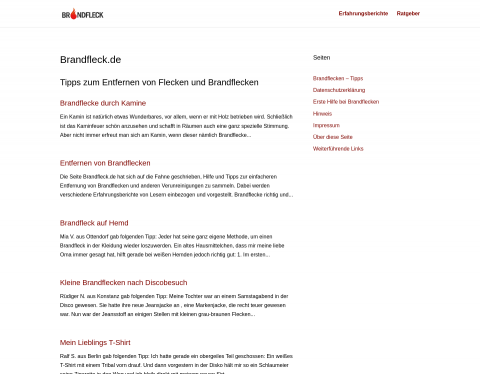 Website-Vorschau von Brandflecken an Möbeln und der Kleidung