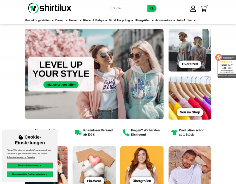 Website-Vorschau von T-Shirt selbst gestalten