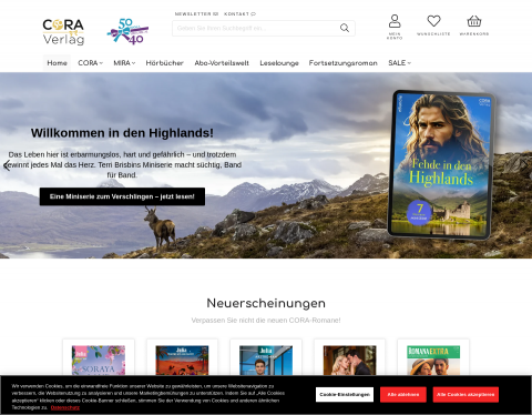 Website-Vorschau von Cora.de - Alles rund um Liebesroman