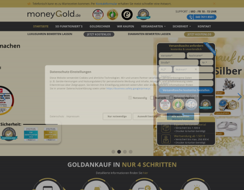Website-Vorschau von MoneyGold.de - Goldankauf zu hohen
