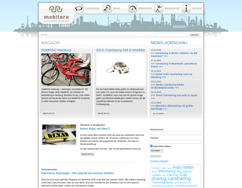 Website-Vorschau von Carsharing, Bikesharing und alternative Antriebsar