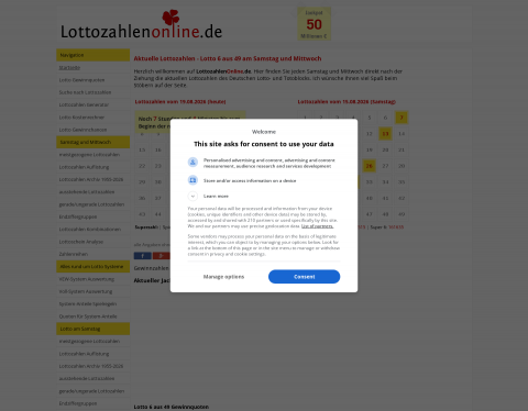 Website-Vorschau von Lotto 6 aus 49 - meistgezogene Zahlen