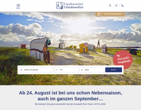 Website-Vorschau von Cuxhavener Urlaubswelten GmbH